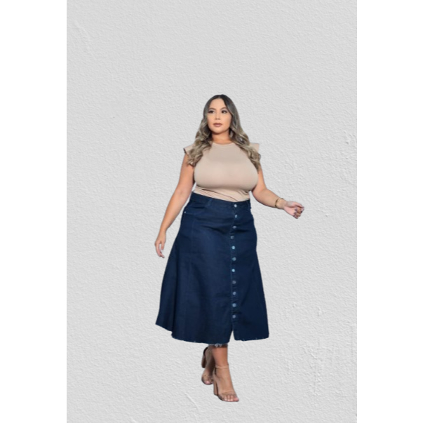 Saia Jeans Plus Size MIDI Evangélica Com Lycra  Barra Desfiada tendência Moda Grande