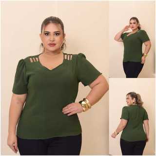 BLUSA PLUS SIZE COM TIRAS NA FRENTE  DECOTE V CASUAL CONFORTAVEL E ESTILOSO