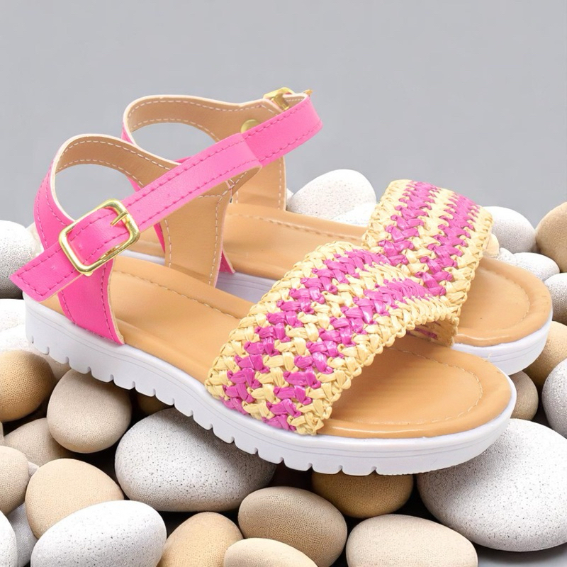 "Sandália REF080 PrincesinhaMenina Moça Confortavel para Verão nas cores laranja e pink 20/33 em Oferta na Shopee