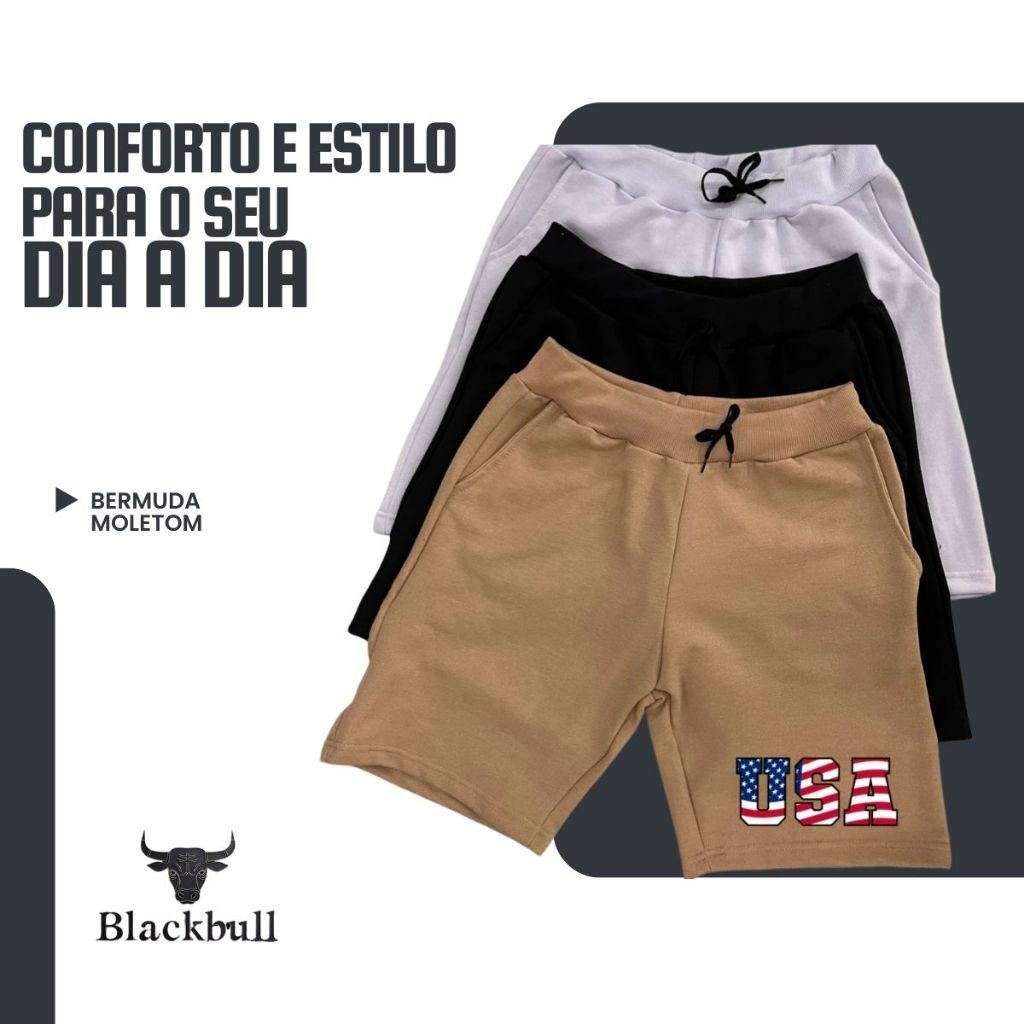 Bermuda Short Moletom Masculina Básica Academia Esporte  Confortável Conforto Corrida estampa EUA