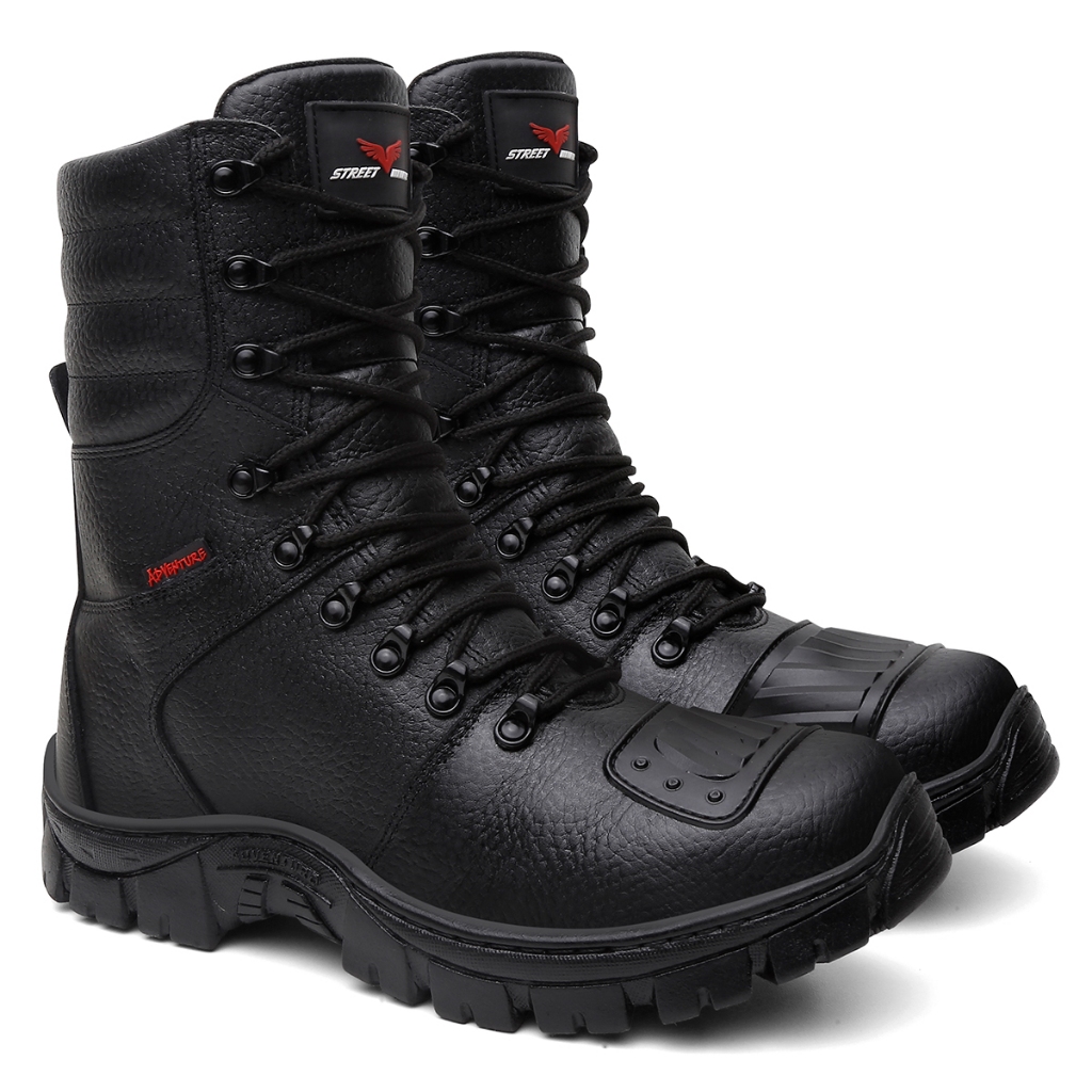 Bota Militar Coturno Masculino Couro Bovino Cano Alto Zíper Lateral Motociclista Promoção Envio Ja