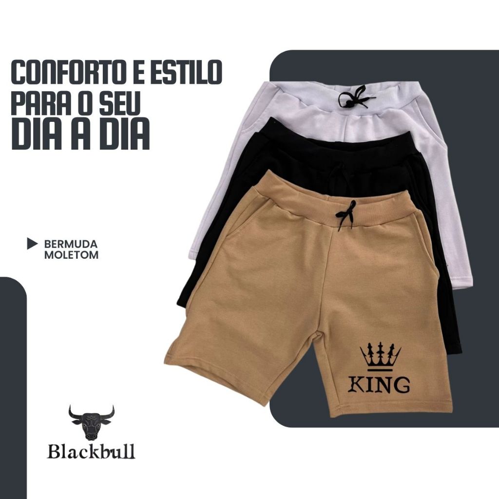 Bermuda Short Moletom Masculina Básica Academia Esporte  Confortável Conforto Corrida King estampa
