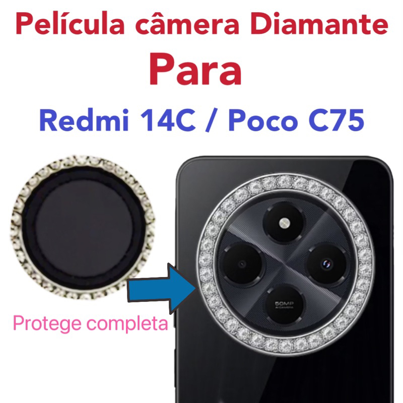 Película vidro de câmera Diamante Para Redmi 14C / Poco C75 protege lentes com Strass Brilhante Brilho em Oferta na Shopee