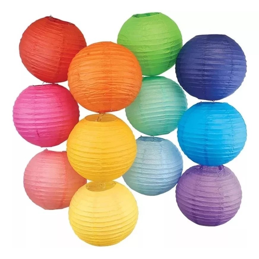 Kit 10 Luminária Balão Oriental Coloridas Lanterna Redonda 15cm/20cm/25cm/30cm/35cm/40cm Em Papel em Oferta na Shopee