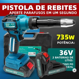 【GENAI】Rebitador a Bateria 36V para Oficinas e Indústrias - Kit com 2 Baterias + 100 Rebites
