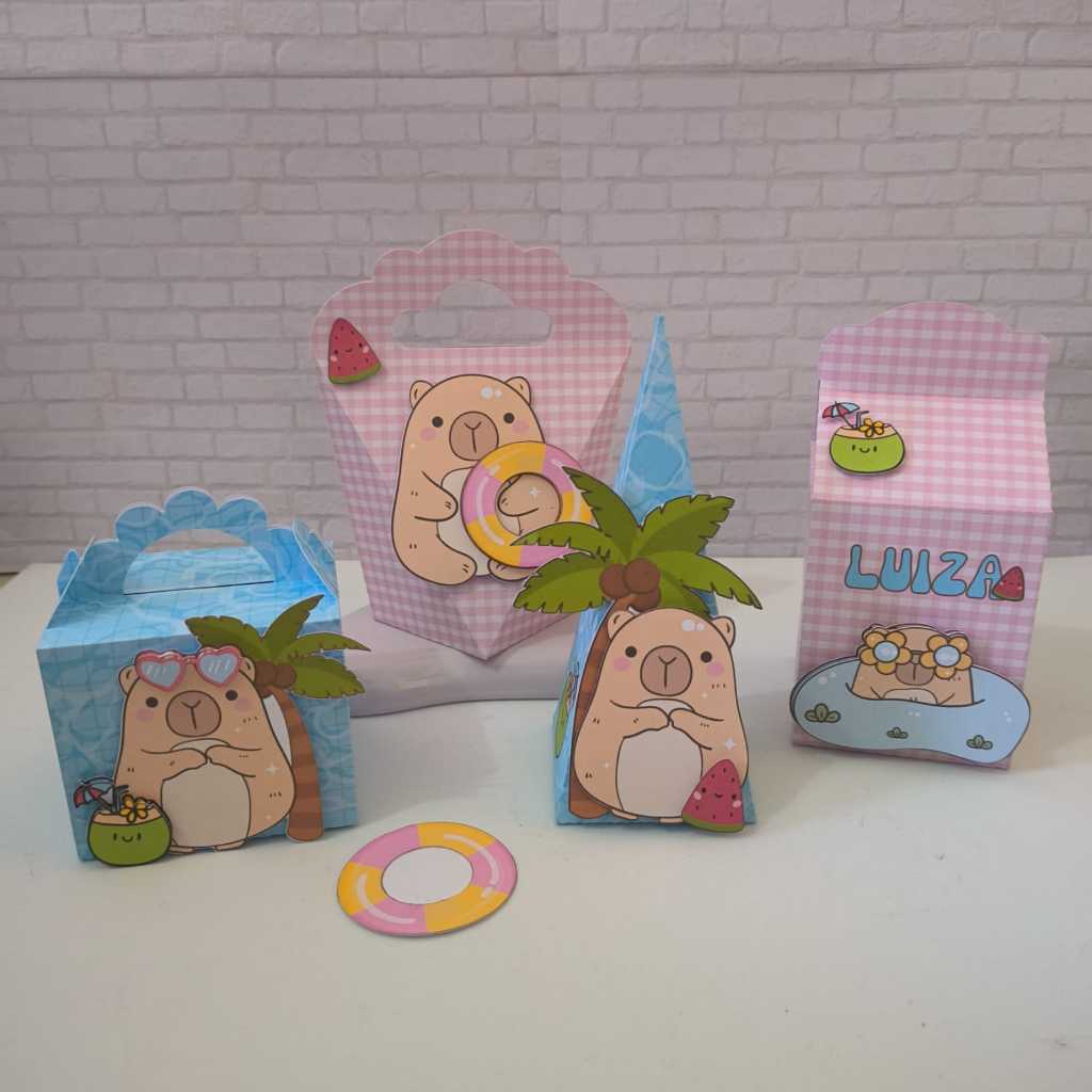 Kit Festa Capivara 48 Unidades l Personalizado | Lembrancinhas | Decoração Aniversário | Caixa Milk Pirâmide
