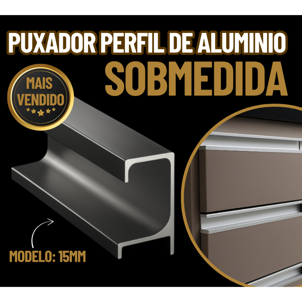 Puxador Perfil de Alumínio Gaveta, Armários Gabinetes Banheiro Guarda Roupa, Cozinha de 30mts/100mts em Oferta na Shopee