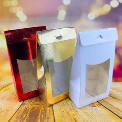 10~50 Sacola com Visor G (23x12x6cm) ASSK BRANCA VERMELHA OU OURO (CHOCO)