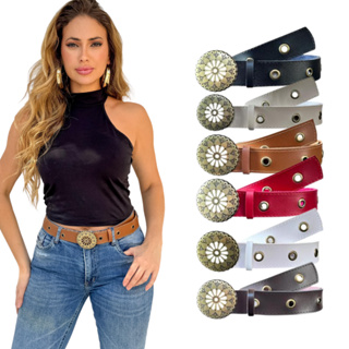 Cinto Boho Chic Country Feminino Fivela Bola Moda Com Ilhos 45  - Dani em Oferta na Shopee