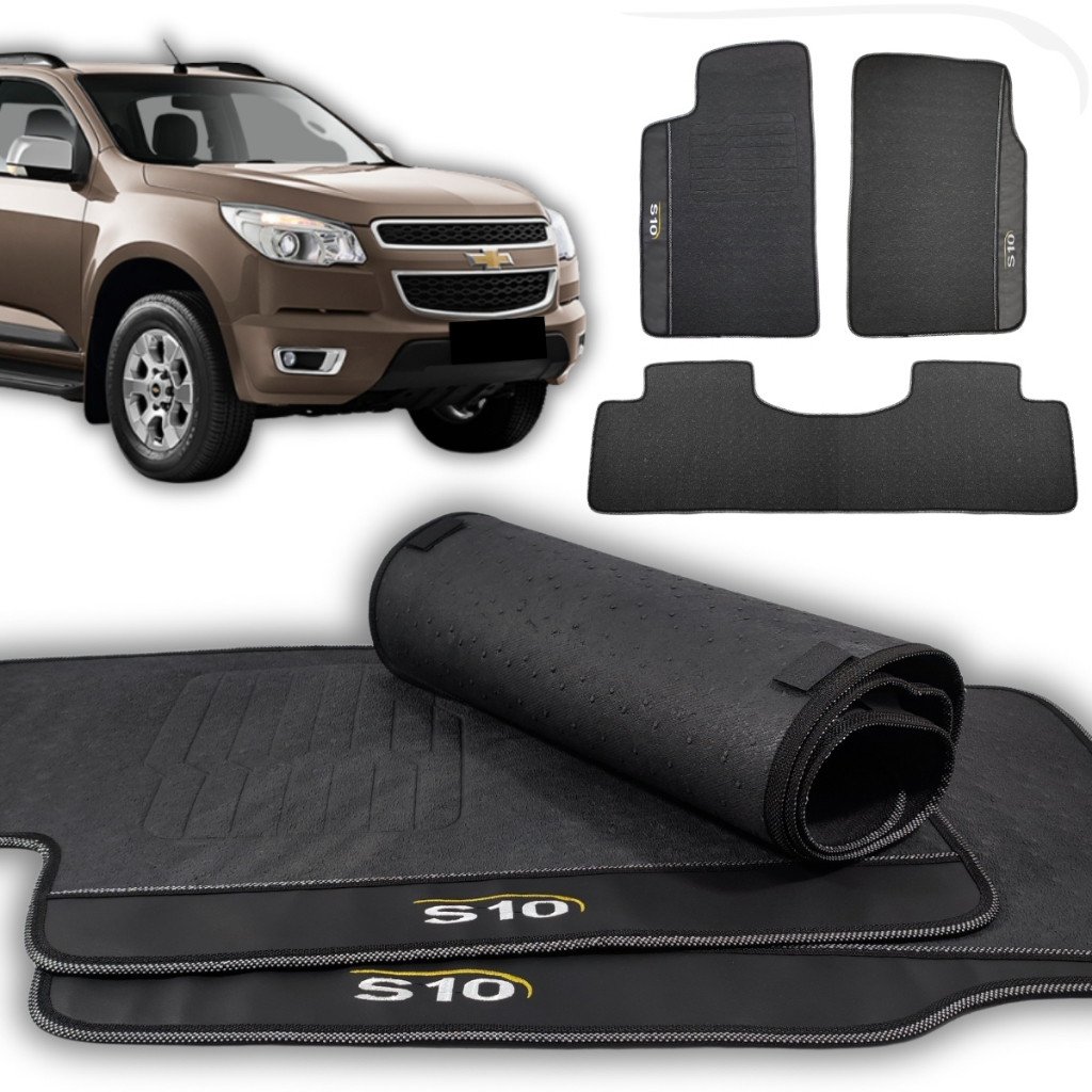 Tapete Para S10 2012 a 2018 3 Pçs Cabine Dupla Traseiro Inteiriço Premium LTZ LT Sob Medida Premium