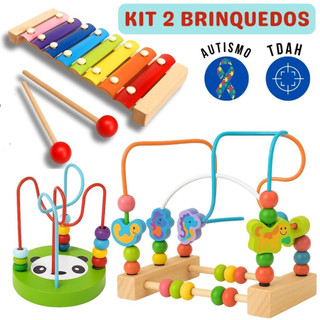 Kit 2 Brinquedo Montessori Sensorial Para Criança Autista Xilofone + Brinquedo Aramado- Coordenação E Estímulo Sensorial