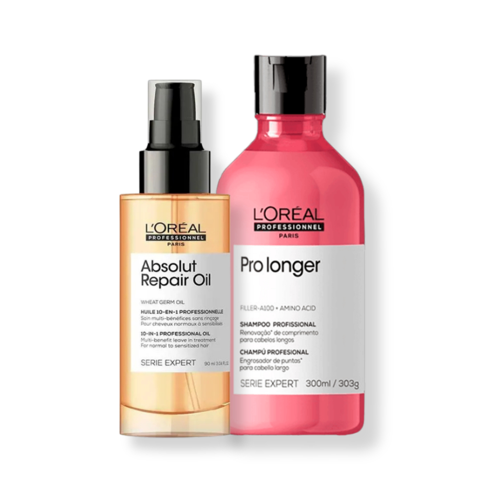 Kit L'Oréal - Shampoo 300ml ProLonger e Oil 90ml AbsolutRepair Gold