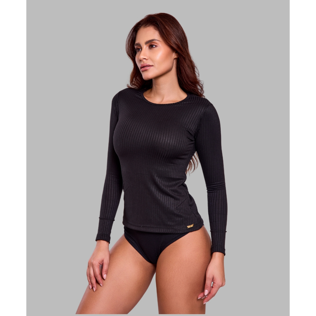 Blusa Segunda Pele Sofia IMI Lingerie Blusa em Suede Canelado com Elastano
