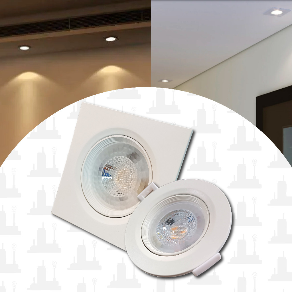 Kit 10 Spot led 5w 7w Luminária Bivolt Direcionavel Quadrado Redondo Embutido Teto Sanca LED FACTORY