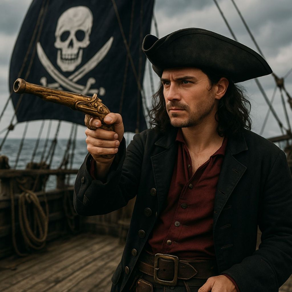 Pistola Pirata Dourada Realista com Som Fantasia Garrucha 37cm