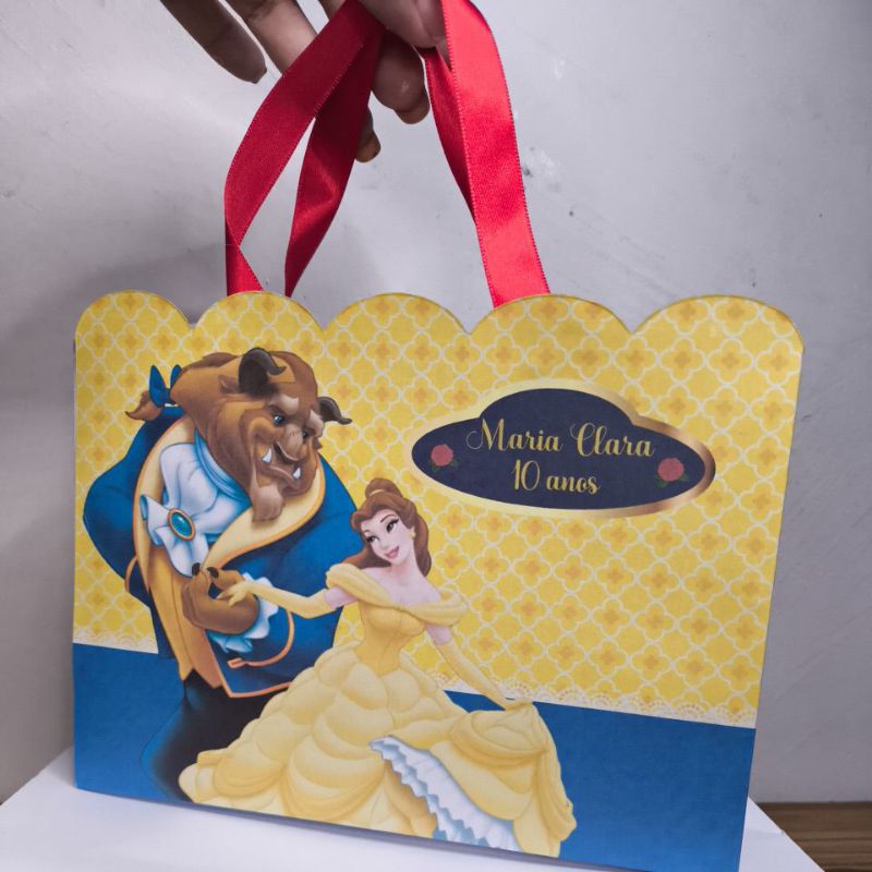 Sacola Personalizada A Bela e a fera Pegue e monte lembrancinha de festa A bela e a fera