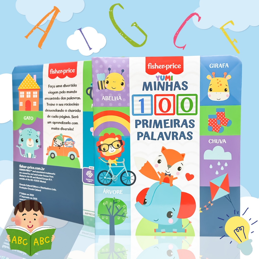 Livro Interativo Infantil : Minhas 100 Primeiras Palavras Fisher Price | Com Capa E Páginas Duras - Para Crianças em Oferta na Shopee