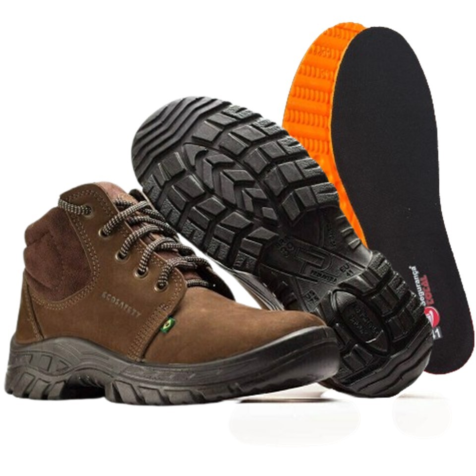 Botina de Segurança Nobuck Bico PVC + Palmilha gel Ecosafety PS139 Café CA 40677