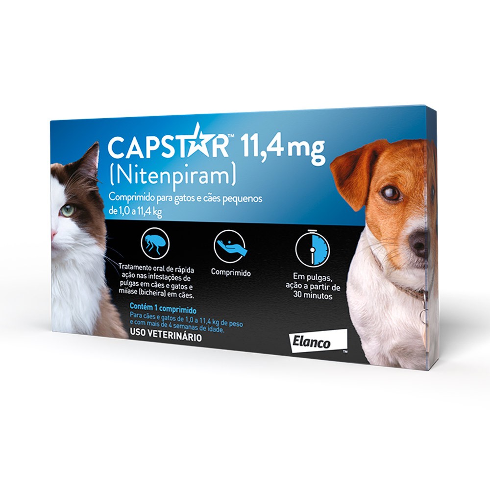 Capstar Antipulgas 11mg 1 Comprimido para Cães Gatos de até 11,4kg Elanco