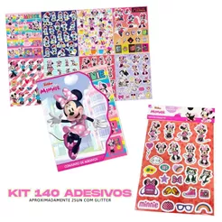 KIT 140 Adesivos Personagens Disney Figurinhas Adesivas com Glitter Princesas Frozen Minnie Menina