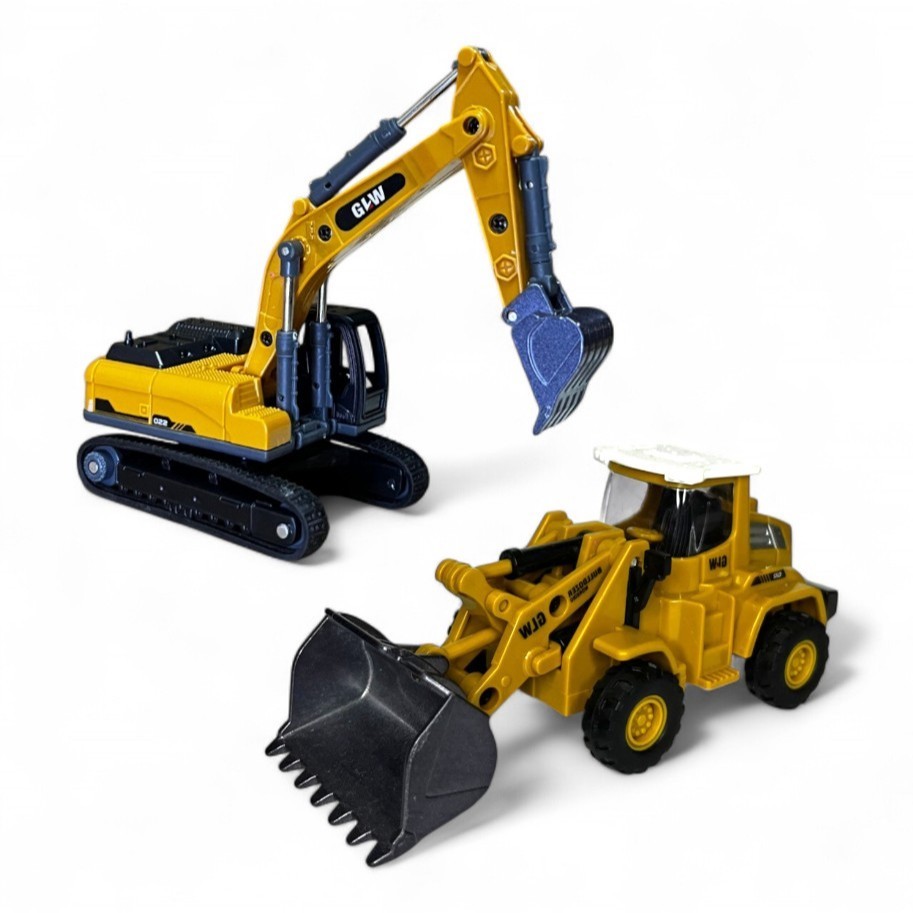 Miniatura Escavadeira Carregadeira Brinquedo Articulado Metal Fricção Coleção