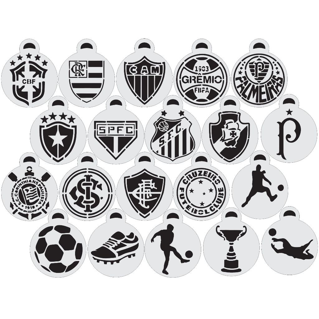 CUTPF0013 - Kit 20 Stencils Para Pintura Facial 7,5x7,5cm Futebol