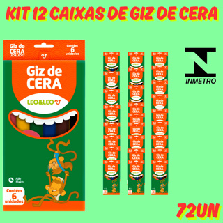Kit 12 Caixas Giz de Cera Fino 88mm 6 Cores Leo&Leo Artigo Escolar Artigos de Arte Pintura Desenho em Oferta na Shopee