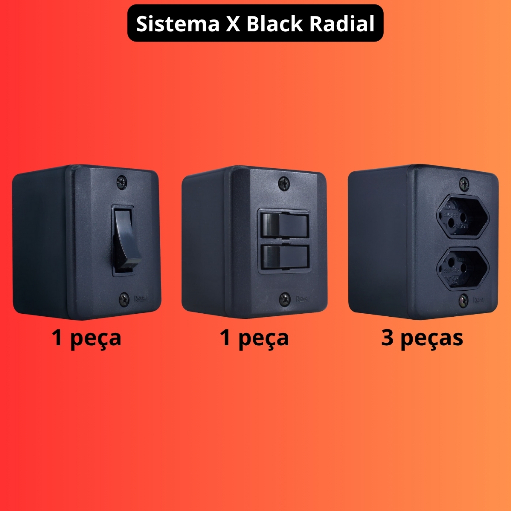Kit 5 peças Tomada e Interruptor Sistema X Black RADIAL em Oferta na Shopee