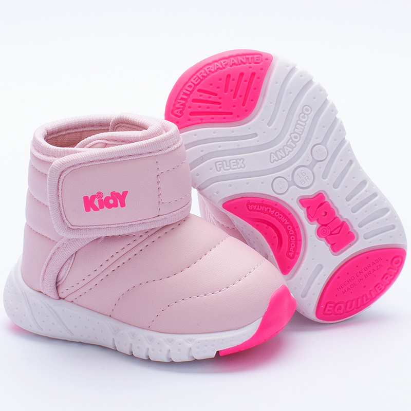 Tênis Infantil Menina Equilíbrio Kidy Primeiros Passos Confortável Rosa Calce Fácil Casual Bebê Leve