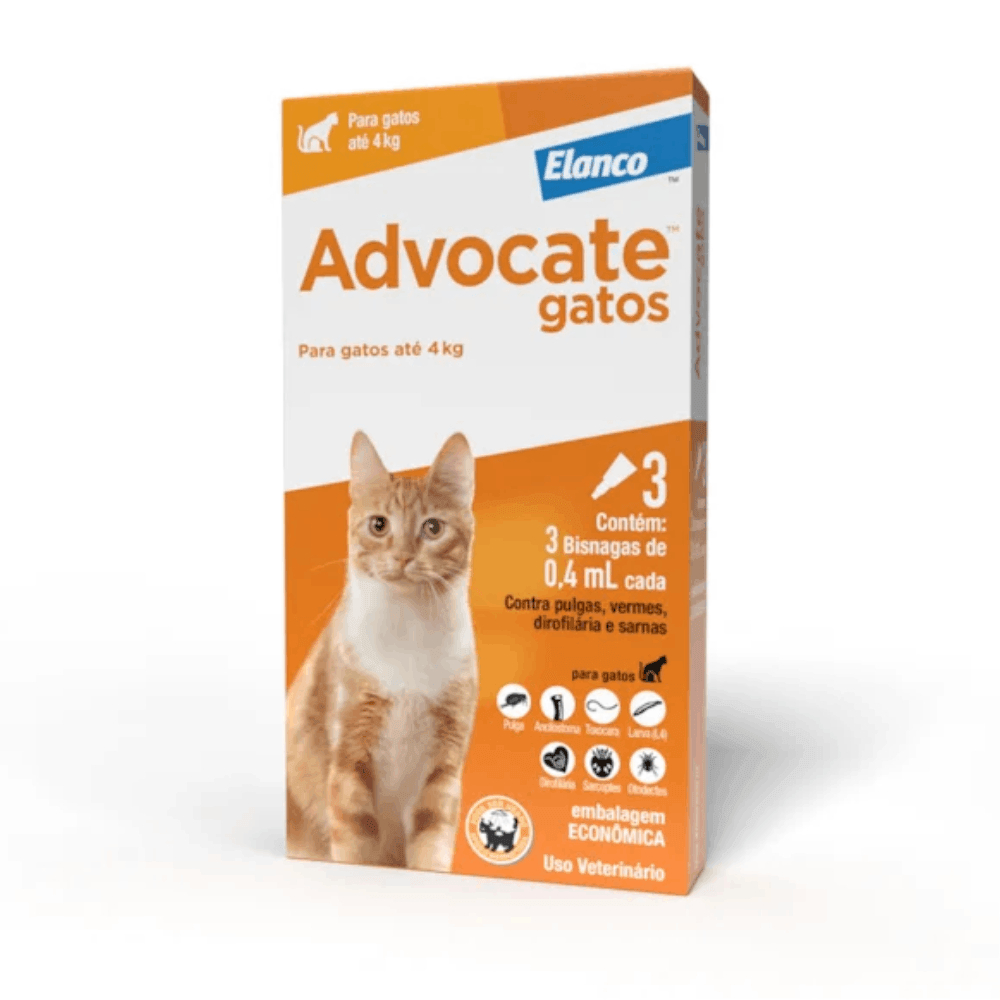 Advocate Cat Antipulgas para Gatos de até 4kg Combo de 3 Pipetas de 0,4ml Elanco - Pets