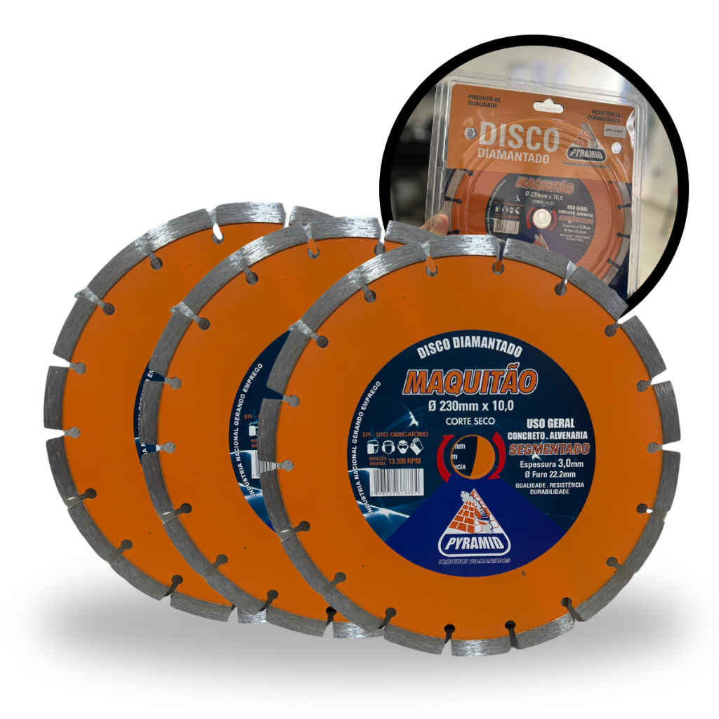 3 UN Disco de Corte Diamantado Segmentado Maquitão (180mm) Concreto Mármore Granito Alvenaria