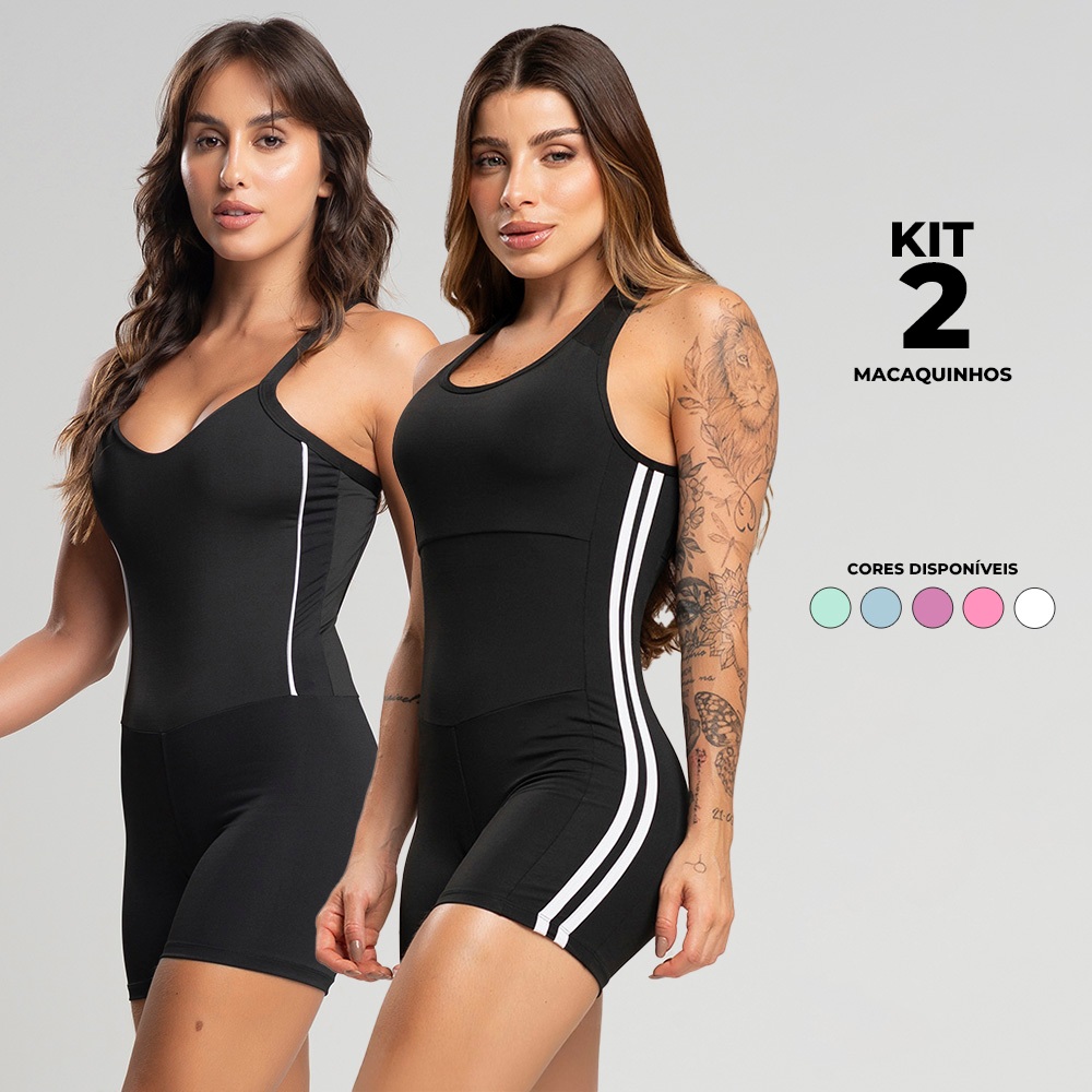 Kit macaquinho fitness com detalhe em vivo neon e macaquinho cruzado em Oferta na Shopee