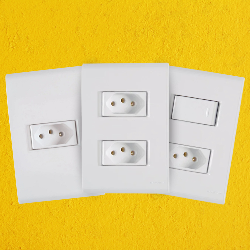 Conjunto Placa Tomada Interruptor Tramontina Linha Liz Branco 10A 250V 20A/250V