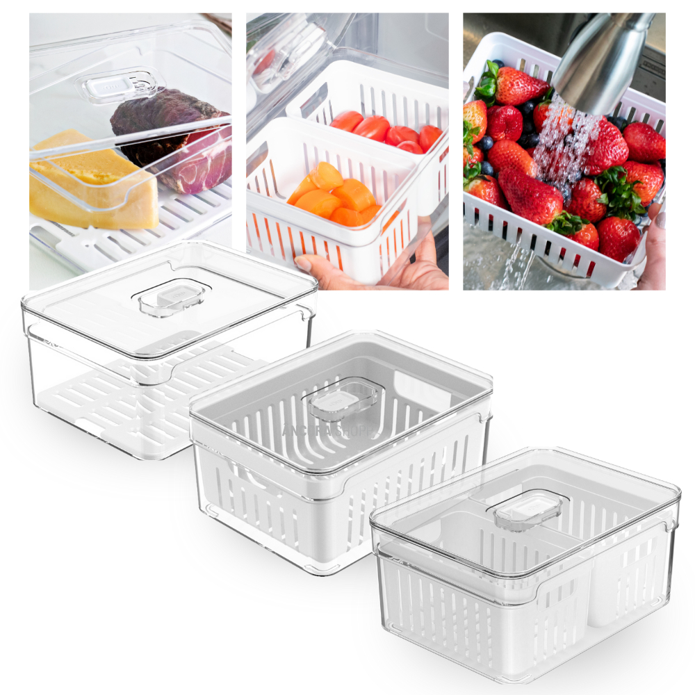Organizador de Geladeira 2,2 Litros para Saladas Frutas Vegetais Clear Fresh Com Tampa Acrilico - Home & Living