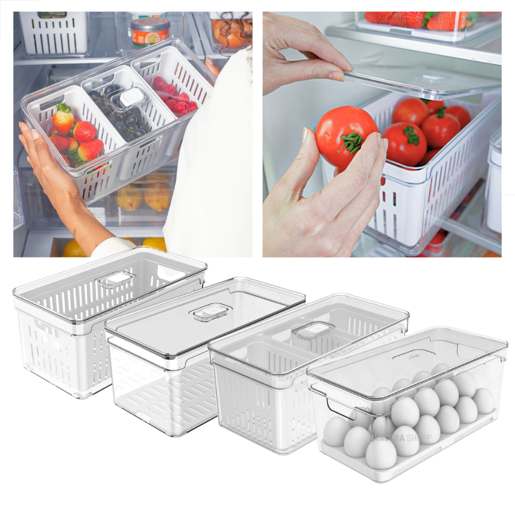 Kit 4un Organizadores de Geladeira 5 Litros Porta Ovos Legumes com Cesto Multiuso Clear Fresh Ou em Oferta na Shopee