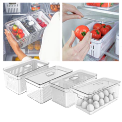 Kit 4un Organizadores de Geladeira 5 Litros Porta Ovos Legumes com Cesto Multiuso Clear Fresh Ou