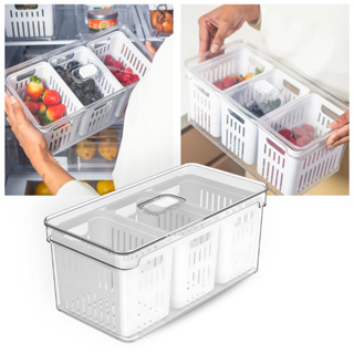 Organizador de Geladeira 5L com 3 Cestos Ou Natural Tampa Porta Frutas Legumes Vegetais Clear Fresh em Oferta na Shopee