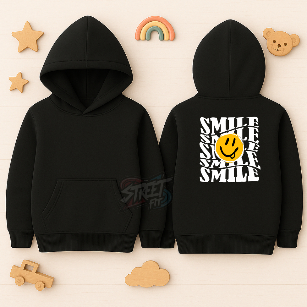 Moletom Infantil Juvenil Smile Blusa de Frio Canguru com Capuz e Bolso de Algodão Unissex