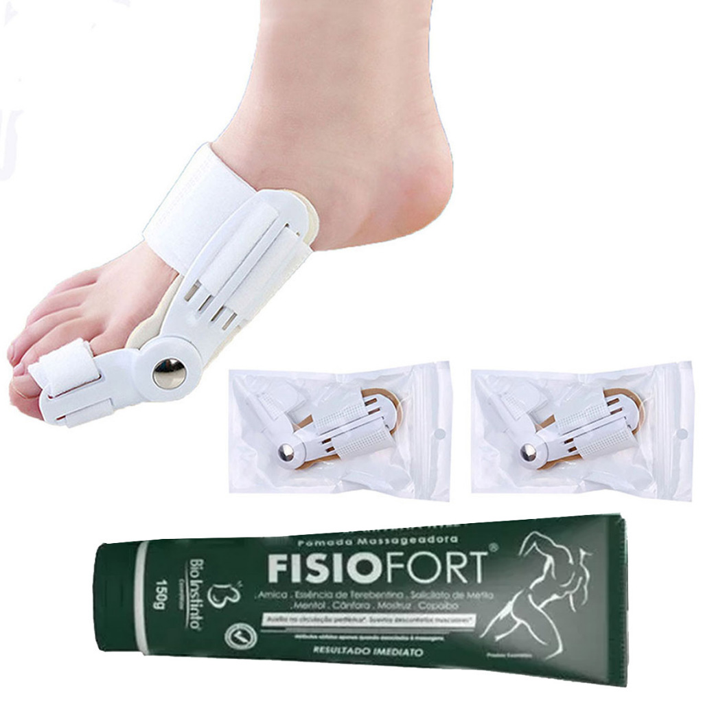 Par Corretor Protetor Ortopédico de Joanete + Pomada Massageadora Fisiofort 150g