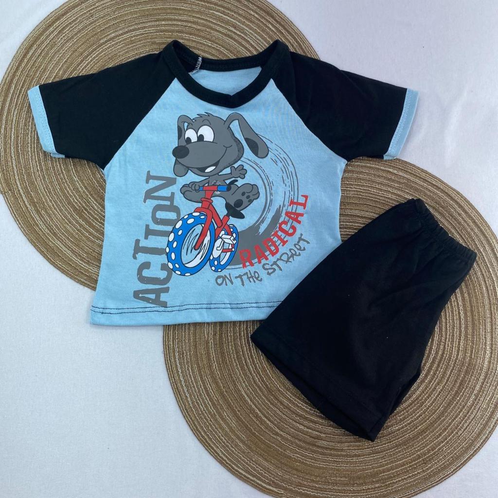 Conjunto Menino Confortável Estiloso Verão Camiseta Shorts