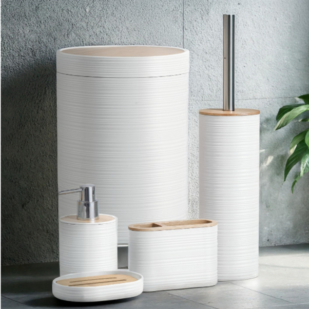 Kit Banheiro Completo 5 Peças Lixeira 3L Escova Sanitária Porta Sabonete Lavabo Escova Sab...