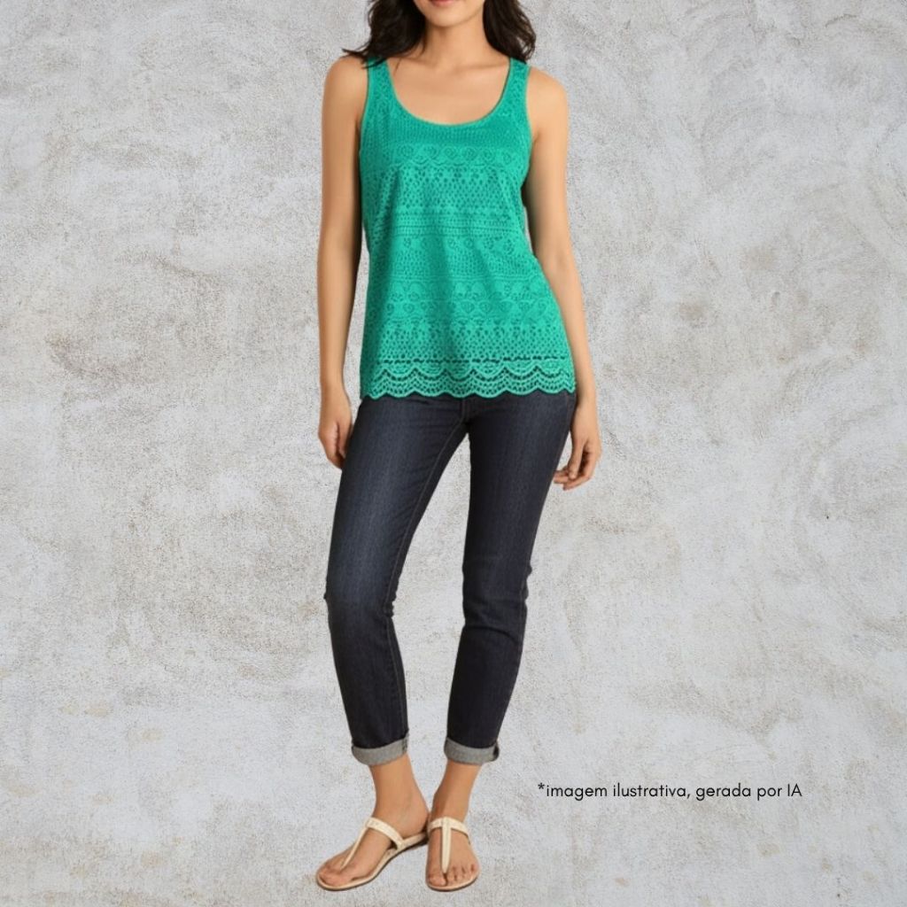 blusa regata renda verde verão clock house
