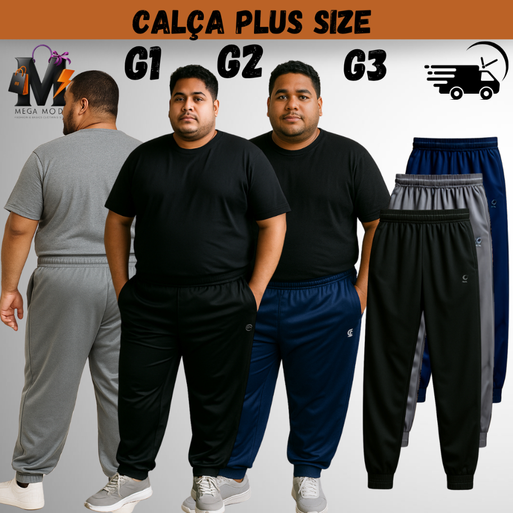 kit 3 Calça Moleton Plus Size G1 G2 G3 Com Bolsos Flanelada em Oferta na Shopee