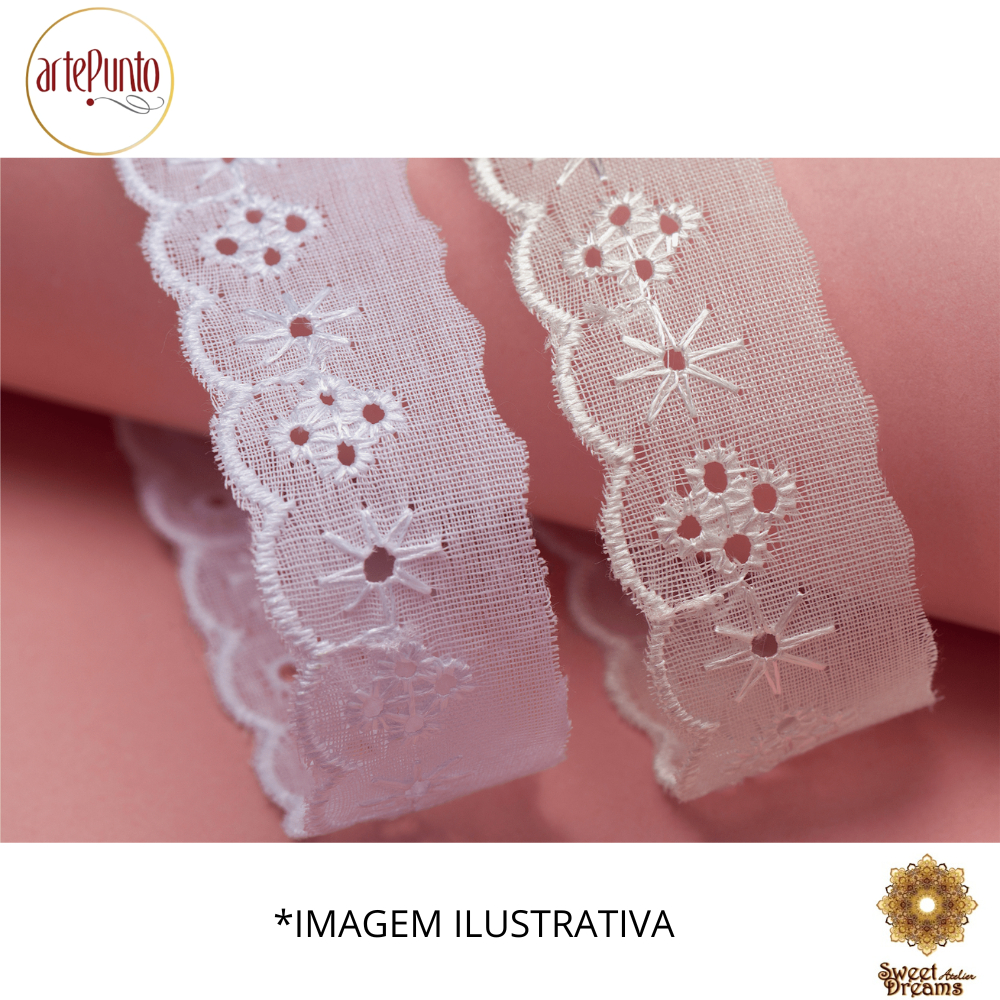 Bordado Inglês Lese 2,5 cm BP075 ArtePunto Peça com 13,7 mt