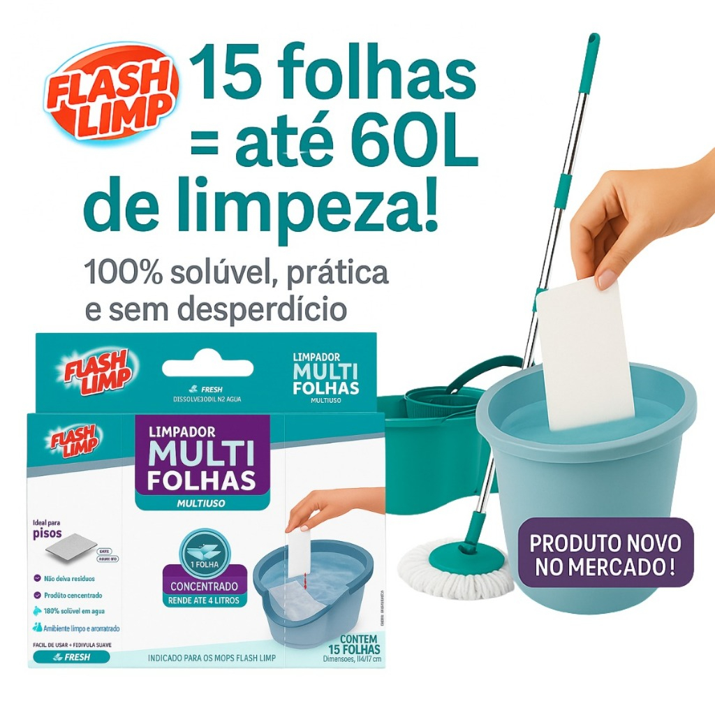 Limpador Multi Folhas Solúvel Refil 15un  Mop Limpeza P Pisos Desinfetante Desengordurante...