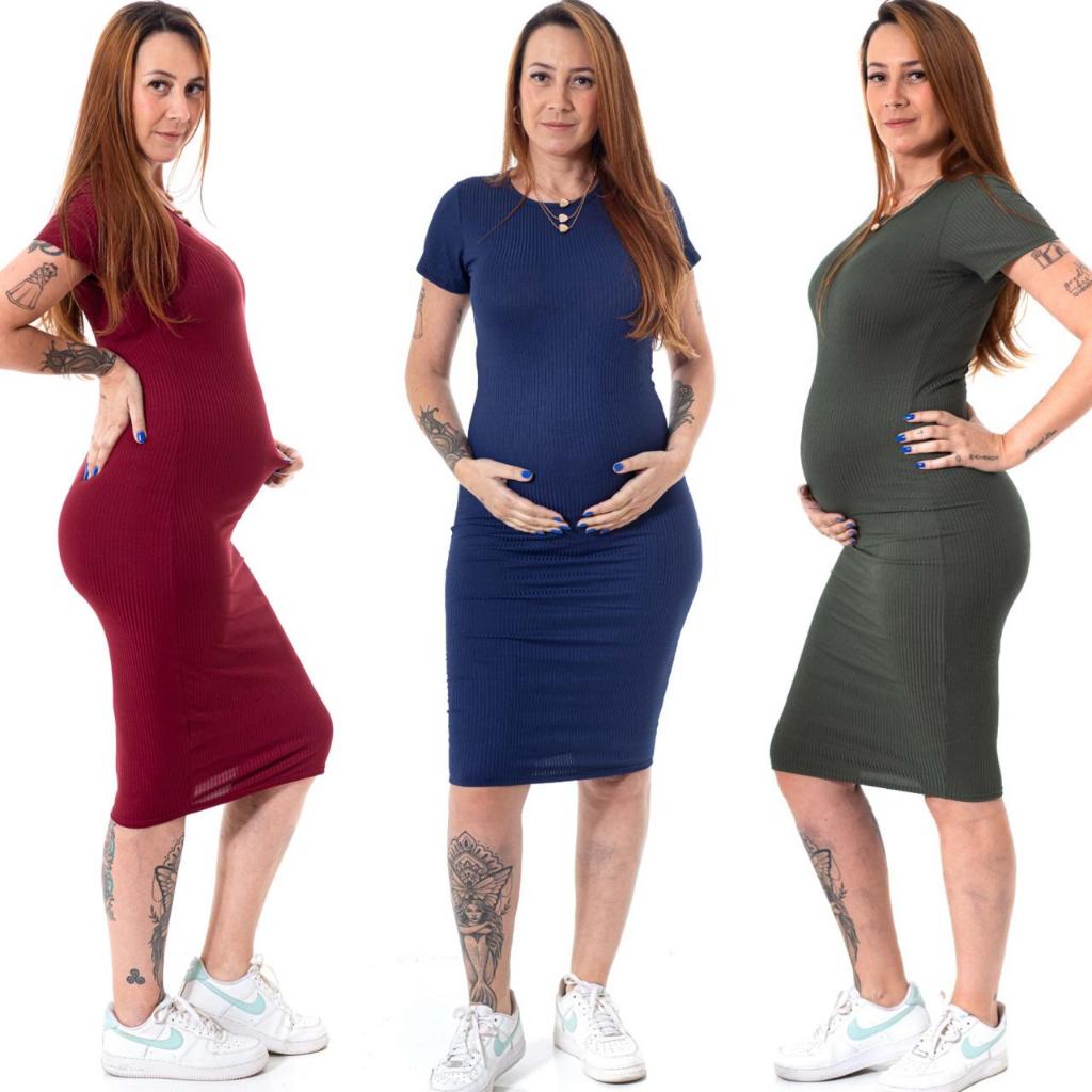 Vestido Midi Liso Canelado Gestante Maternidade Confortável Moderno Casual Social Longuete Slim Moda Evangélica Grávida em Oferta na Shopee