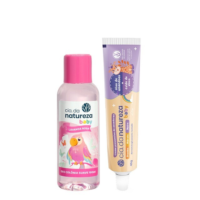 Cia da Natureza Kit Baby Deo Colônia Suave Lavanda Rosa e Creme de Assaduras Óleo de Amêndoas