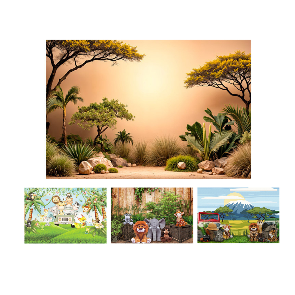 Fundo Fotográfico Tecido Sublimado Horizontal Selva 3D Safari 2,20x1,50