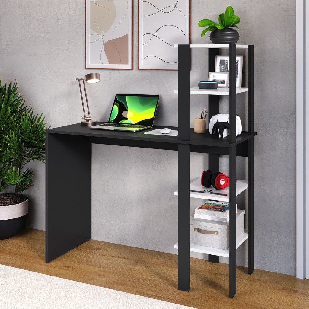Escrivaninha Mesa de Computador Com Prateleiras Reversível Compacta Escritório Zorzi