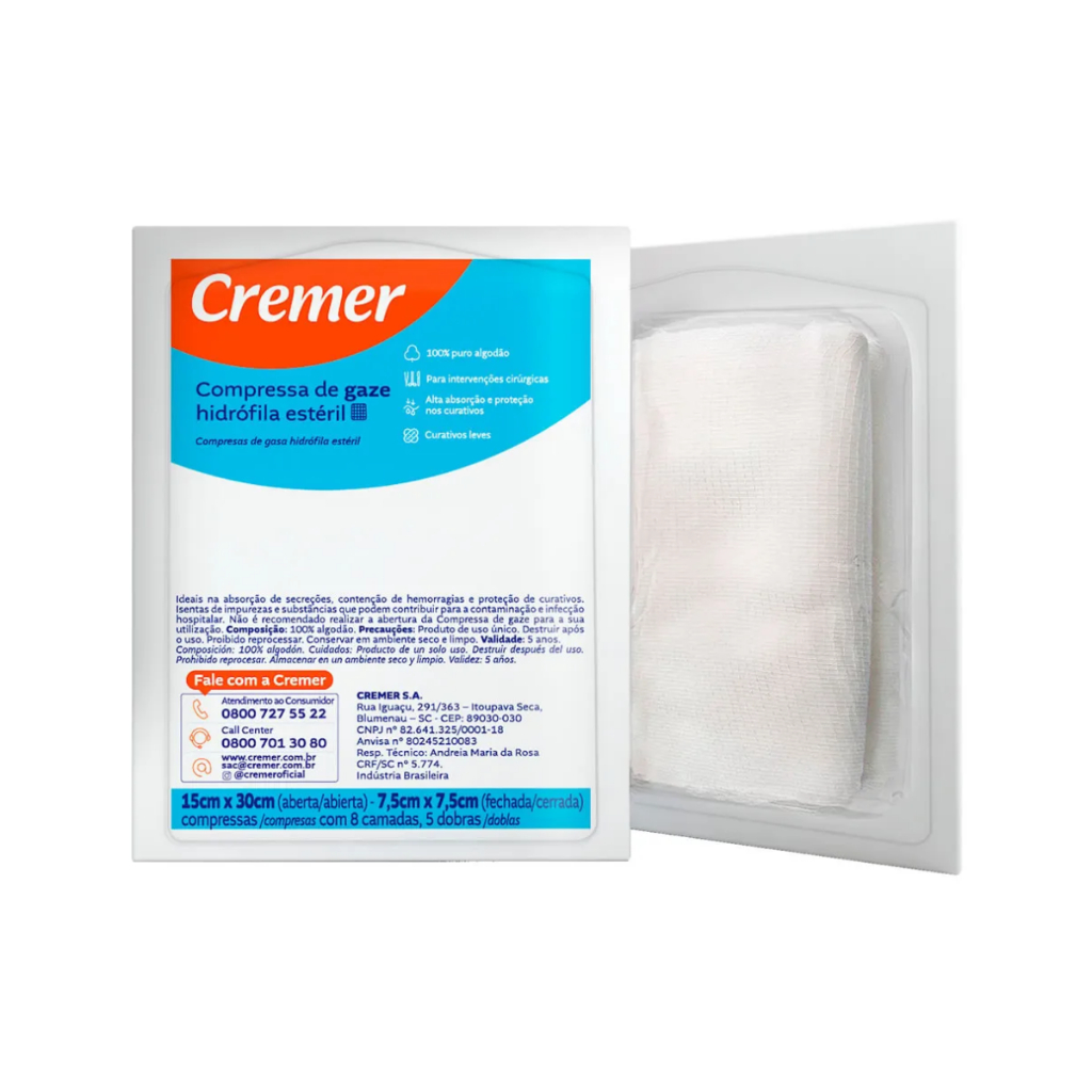 Compressa Esteril 11 Fios Cremer 7,5 x 7,5 cm 25 Pacotes Com 10 Unidades